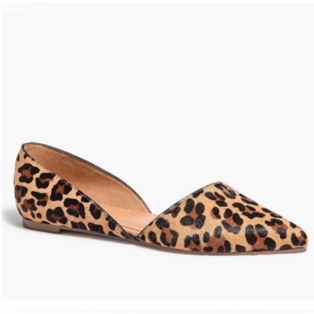 J. Crew Zoe‎ D'Orsay Flats Womens 7 Leopard Calf Hair Pointed Toe Brown